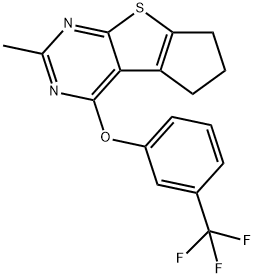 2-methyl-6,7-dihydro-5H-cyclopenta[4,5]thieno[2,3-d]pyrimidin-4-yl 3-(trifluoromethyl)phenyl ether Struktur