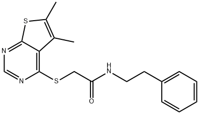 2-[(5,6-dimethylthieno[2,3-d]pyrimidin-4-yl)sulfanyl]-N-(2-phenylethyl)acetamide Struktur