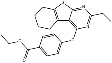 ethyl 4-[(2-ethyl-5,6,7,8-tetrahydro[1]benzothieno[2,3-d]pyrimidin-4-yl)oxy]benzoate Struktur