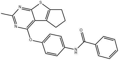 N-{4-[(2-methyl-6,7-dihydro-5H-cyclopenta[4,5]thieno[2,3-d]pyrimidin-4-yl)oxy]phenyl}benzamide Struktur