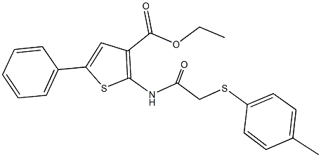 ethyl 2-({[(4-methylphenyl)sulfanyl]acetyl}amino)-5-phenyl-3-thiophenecarboxylate Struktur