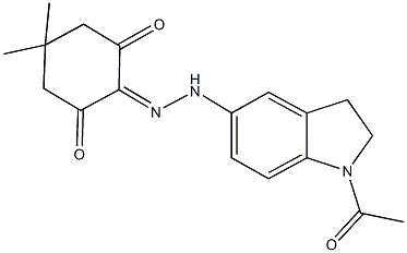 5,5-dimethylcyclohexane-1,2,3-trione 2-[(1-acetyl-2,3-dihydro-1H-indol-5-yl)hydrazone] Struktur