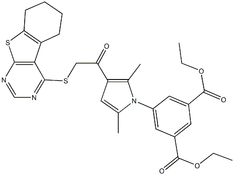 diethyl 5-{2,5-dimethyl-3-[(5,6,7,8-tetrahydro[1]benzothieno[2,3-d]pyrimidin-4-ylsulfanyl)acetyl]-1H-pyrrol-1-yl}isophthalate Struktur