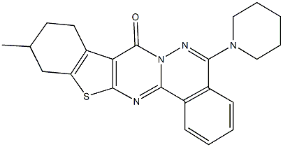 11-methyl-5-(1-piperidinyl)-9,10,11,12-tetrahydro-8H-[1]benzothieno[2',3':4,5]pyrimido[2,1-a]phthalazin-8-one Struktur