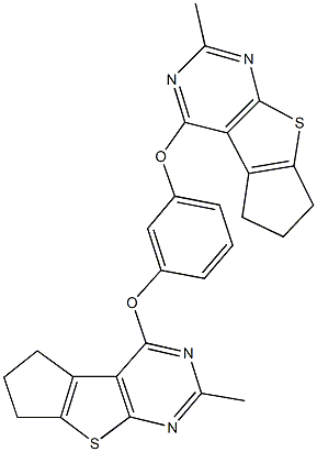 2-methyl-4-{3-[(2-methyl-6,7-dihydro-5H-cyclopenta[4,5]thieno[2,3-d]pyrimidin-4-yl)oxy]phenoxy}-6,7-dihydro-5H-cyclopenta[4,5]thieno[2,3-d]pyrimidine Struktur