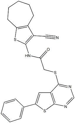 N-(3-cyano-5,6,7,8-tetrahydro-4H-cyclohepta[b]thien-2-yl)-2-[(6-phenylthieno[2,3-d]pyrimidin-4-yl)sulfanyl]acetamide Struktur