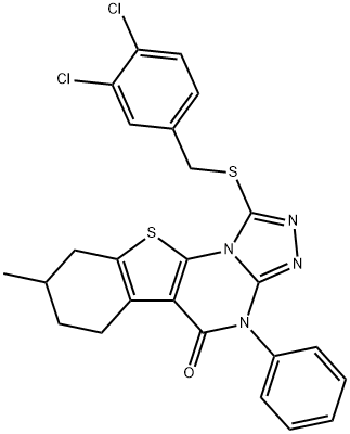 1-[(3,4-dichlorobenzyl)sulfanyl]-8-methyl-4-phenyl-6,7,8,9-tetrahydro[1]benzothieno[3,2-e][1,2,4]triazolo[4,3-a]pyrimidin-5(4H)-one Struktur