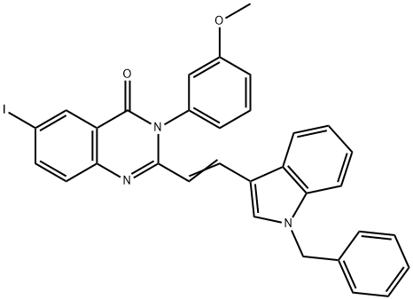 2-[2-(1-benzyl-1H-indol-3-yl)vinyl]-6-iodo-3-(3-methoxyphenyl)-4(3H)-quinazolinone Struktur