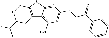 2-[(4-amino-6-isopropyl-5,8-dihydro-6H-pyrano[4',3':4,5]thieno[2,3-d]pyrimidin-2-yl)sulfanyl]-1-phenylethanone Struktur