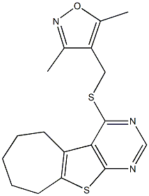 4-{[(3,5-dimethyl-4-isoxazolyl)methyl]sulfanyl}-6,7,8,9-tetrahydro-5H-cyclohepta[4,5]thieno[2,3-d]pyrimidine Struktur