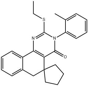 2-(ethylsulfanyl)-3-(2-methylphenyl)-5,6-dihydrospiro(benzo[h]quinazoline-5,1'-cyclopentane)-4(3H)-one Struktur