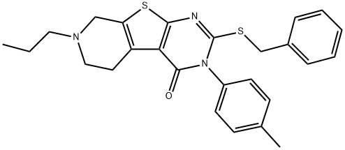 2-(benzylsulfanyl)-3-(4-methylphenyl)-7-propyl-5,6,7,8-tetrahydropyrido[4',3':4,5]thieno[2,3-d]pyrimidin-4(3H)-one Struktur