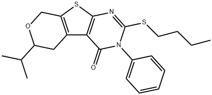 2-(butylsulfanyl)-6-isopropyl-3-phenyl-3,5,6,8-tetrahydro-4H-pyrano[4',3':4,5]thieno[2,3-d]pyrimidin-4-one Struktur