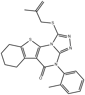 4-(2-methylphenyl)-1-[(2-methyl-2-propenyl)sulfanyl]-6,7,8,9-tetrahydro[1]benzothieno[3,2-e][1,2,4]triazolo[4,3-a]pyrimidin-5(4H)-one Struktur