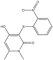 4-hydroxy-3-({2-nitrophenyl}sulfanyl)-1,6-dimethyl-2(1H)-pyridinone Struktur