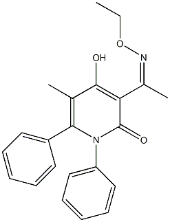 3-(N-ethoxyethanimidoyl)-4-hydroxy-5-methyl-1,6-diphenyl-2(1H)-pyridinone Struktur