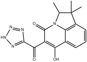 6-hydroxy-1,1,2-trimethyl-5-(1H-tetraazol-5-ylcarbonyl)-1,2-dihydro-4H-pyrrolo[3,2,1-ij]quinolin-4-one Struktur