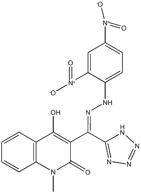 3-[2,4-bisnitro(1H-tetraazol-5-yl)benzohydrazonoyl]-4-hydroxy-1-methyl-2(1H)-quinolinone Struktur