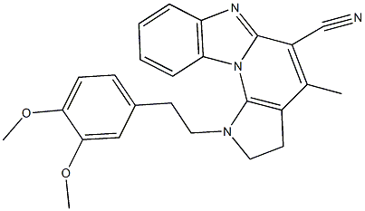 1-[2-(3,4-dimethoxyphenyl)ethyl]-4-methyl-2,3-dihydro-1H-pyrrolo[3',2':5,6]pyrido[1,2-a]benzimidazole-5-carbonitrile Struktur