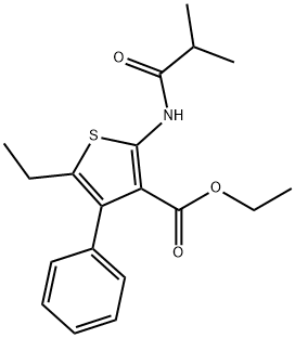 ethyl 5-ethyl-2-(isobutyrylamino)-4-phenylthiophene-3-carboxylate Struktur