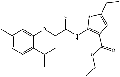 ethyl 5-ethyl-2-{[(2-isopropyl-5-methylphenoxy)acetyl]amino}-3-thiophenecarboxylate Struktur