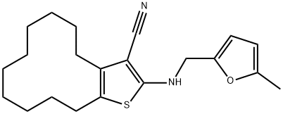 2-{[(5-methyl-2-furyl)methyl]amino}-4,5,6,7,8,9,10,11,12,13-decahydrocyclododeca[b]thiophene-3-carbonitrile Struktur