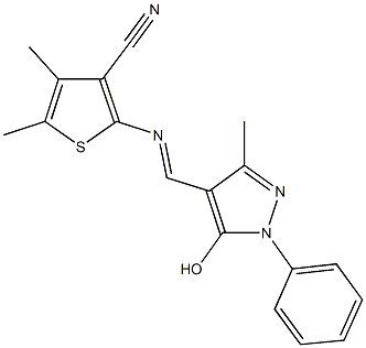 2-{[(5-hydroxy-3-methyl-1-phenyl-1H-pyrazol-4-yl)methylene]amino}-4,5-dimethyl-3-thiophenecarbonitrile Struktur