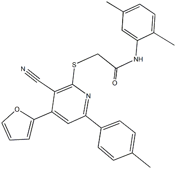 2-{[3-cyano-4-(2-furyl)-6-(4-methylphenyl)pyridin-2-yl]sulfanyl}-N-(2,5-dimethylphenyl)acetamide Struktur