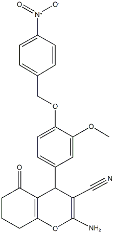 2-amino-4-[4-({4-nitrobenzyl}oxy)-3-methoxyphenyl]-5-oxo-5,6,7,8-tetrahydro-4H-chromene-3-carbonitrile Struktur