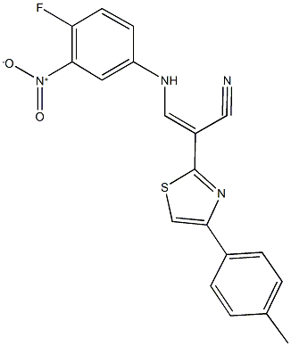 3-{4-fluoro-3-nitroanilino}-2-[4-(4-methylphenyl)-1,3-thiazol-2-yl]acrylonitrile Struktur