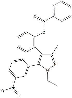 2-(1-ethyl-5-{3-nitrophenyl}-3-methyl-1H-pyrazol-4-yl)phenyl benzoate Struktur