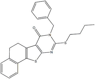 8-benzyl-9-(butylsulfanyl)-5,8-dihydronaphtho[2',1':4,5]thieno[2,3-d]pyrimidin-7(6H)-one Struktur