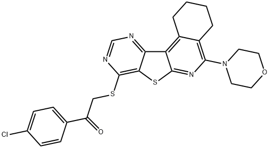 1-(4-chlorophenyl)-2-[(5-morpholin-4-yl-1,2,3,4-tetrahydropyrimido[4',5':4,5]thieno[2,3-c]isoquinolin-8-yl)sulfanyl]ethanone Struktur