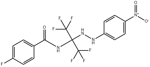 4-fluoro-N-[2,2,2-trifluoro-1-(2-{4-nitrophenyl}hydrazino)-1-(trifluoromethyl)ethyl]benzamide Struktur