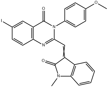 6-iodo-3-(4-methoxyphenyl)-2-[(1-methyl-2-oxo-1,2-dihydro-3H-indol-3-ylidene)methyl]-4(3H)-quinazolinone Struktur