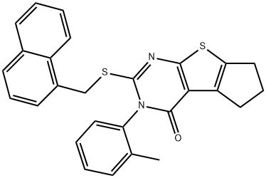 3-(2-methylphenyl)-2-[(1-naphthylmethyl)sulfanyl]-3,5,6,7-tetrahydro-4H-cyclopenta[4,5]thieno[2,3-d]pyrimidin-4-one Struktur