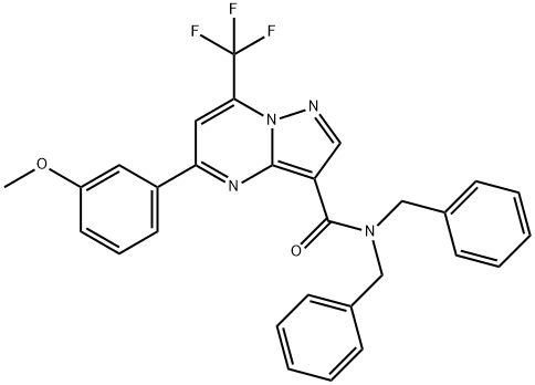 N,N-dibenzyl-5-(3-methoxyphenyl)-7-(trifluoromethyl)pyrazolo[1,5-a]pyrimidine-3-carboxamide Struktur