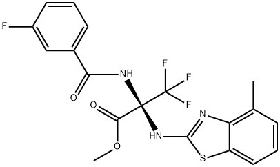 methyl 3,3,3-trifluoro-2-[(3-fluorobenzoyl)amino]-2-[(4-methyl-1,3-benzothiazol-2-yl)amino]propanoate Struktur