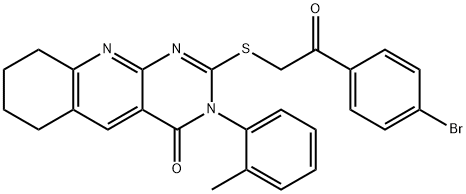 2-{[2-(4-bromophenyl)-2-oxoethyl]thio}-3-(2-methylphenyl)-6,7,8,9-tetrahydropyrimido[4,5-b]quinolin-4(3H)-one Struktur