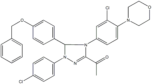 1-[5-[4-(benzyloxy)phenyl]-4-[3-chloro-4-(4-morpholinyl)phenyl]-1-(4-chlorophenyl)-4,5-dihydro-1H-1,2,4-triazol-3-yl]ethanone Struktur