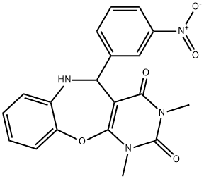 5-{3-nitrophenyl}-1,3-dimethyl-5,6-dihydropyrimido[4,5-b][1,5]benzoxazepine-2,4(1H,3H)-dione Struktur