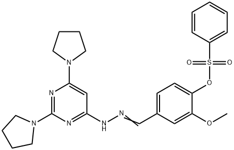 4-{2-[2,6-di(1-pyrrolidinyl)-4-pyrimidinyl]carbohydrazonoyl}-2-methoxyphenyl benzenesulfonate Struktur