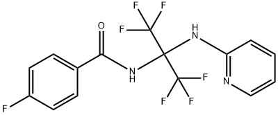 4-fluoro-N-[2,2,2-trifluoro-1-(pyridin-2-ylamino)-1-(trifluoromethyl)ethyl]benzamide Struktur