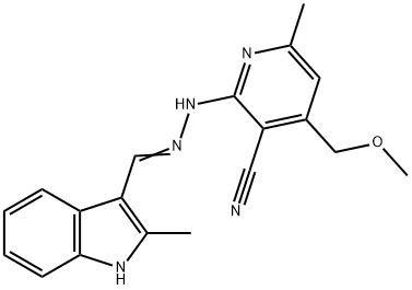 4-(methoxymethyl)-6-methyl-2-{2-[(2-methyl-1H-indol-3-yl)methylene]hydrazino}nicotinonitrile Struktur