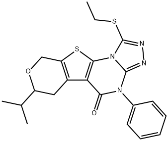 1-(ethylsulfanyl)-7-isopropyl-4-phenyl-6,9-dihydro-7H-pyrano[4',3':4,5]thieno[3,2-e][1,2,4]triazolo[4,3-a]pyrimidin-5(4H)-one Struktur