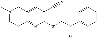 6-methyl-2-[(2-oxo-2-phenylethyl)sulfanyl]-5,6,7,8-tetrahydro[1,6]naphthyridine-3-carbonitrile Struktur