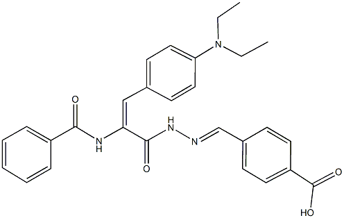 4-(2-{2-(benzoylamino)-3-[4-(diethylamino)phenyl]acryloyl}carbohydrazonoyl)benzoic acid Struktur