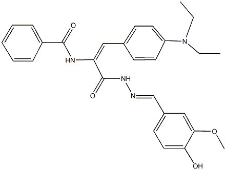 N-(2-[4-(diethylamino)phenyl]-1-{[2-(4-hydroxy-3-methoxybenzylidene)hydrazino]carbonyl}vinyl)benzamide Struktur