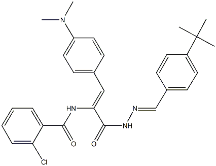 N-{1-{[2-(4-tert-butylbenzylidene)hydrazino]carbonyl}-2-[4-(dimethylamino)phenyl]vinyl}-2-chlorobenzamide Struktur