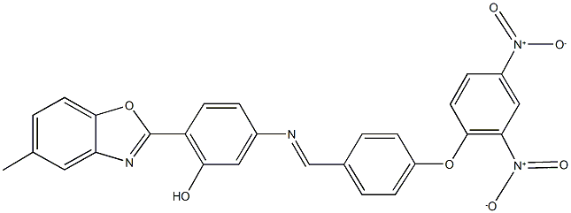 5-[(4-{2,4-bisnitrophenoxy}benzylidene)amino]-2-(5-methyl-1,3-benzoxazol-2-yl)phenol Struktur